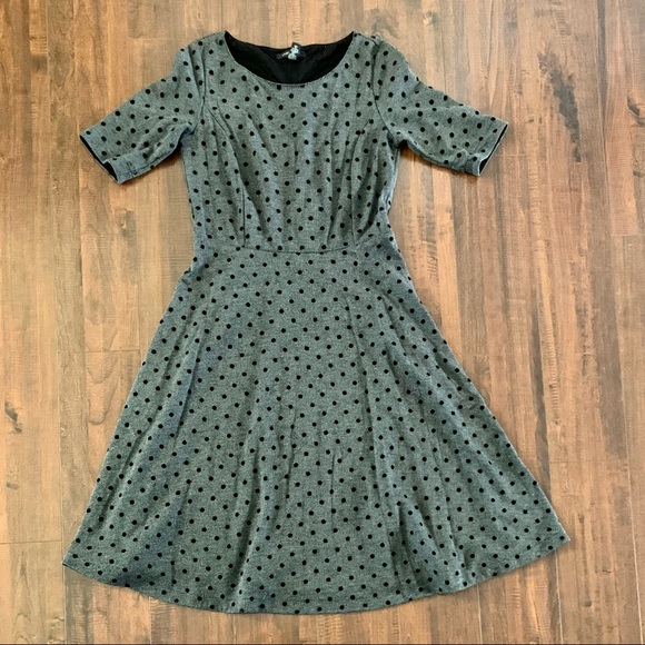 Lands End Gray Polka Dot Herringbone Pattern Dress SZ-XS - Picture 1 of 10
